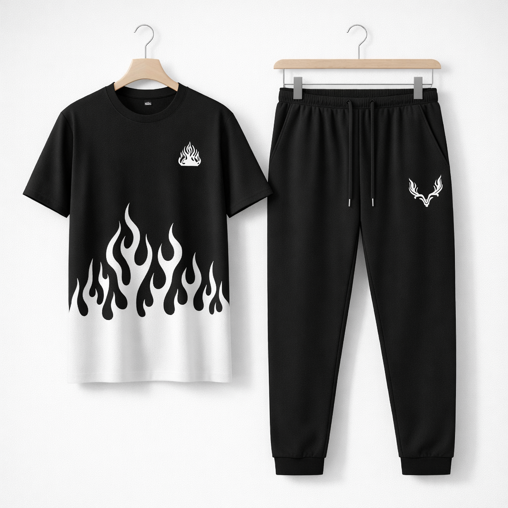Men Printed Black Polyester Track Suit For Men