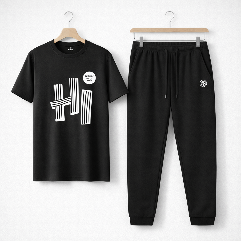 Men's Dri Fit Printed Black Tracksuit For Men