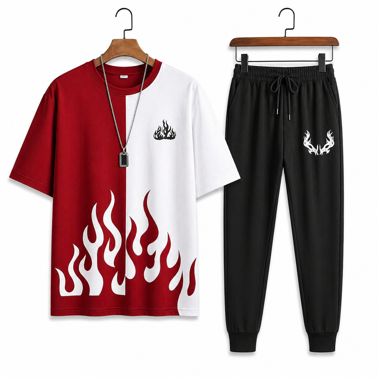 Red White Flame Printed Tracksuit For Men