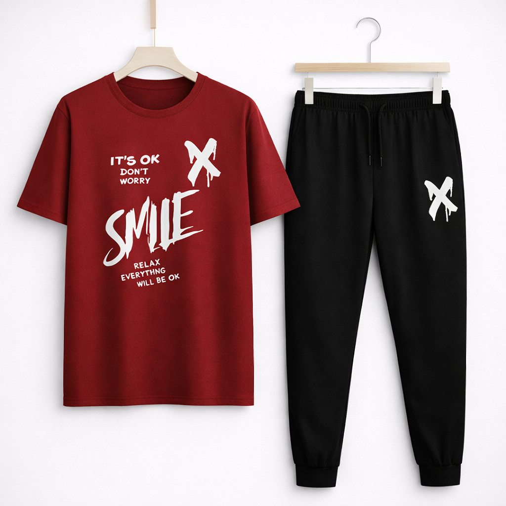 Printed Maroon Track Suit For Men
