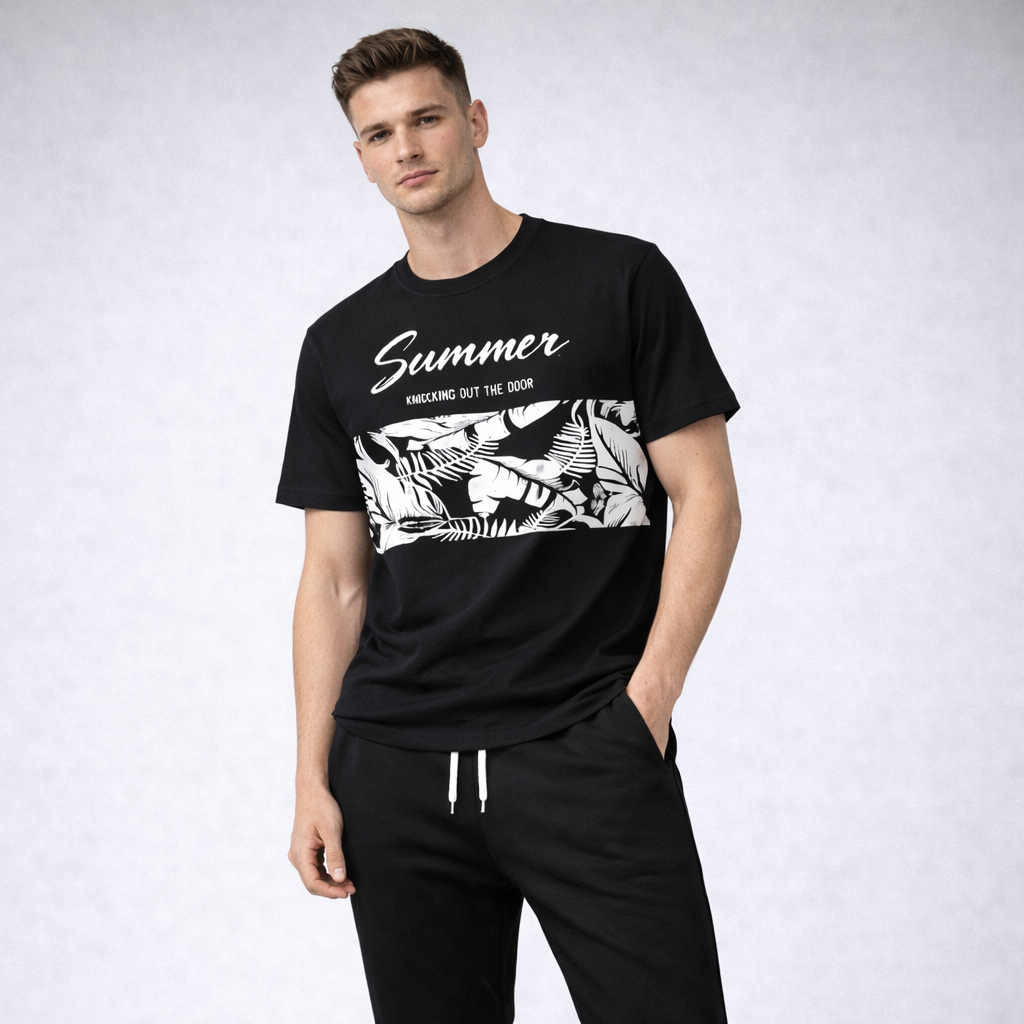 Black Printed Micro Interlock Tracksuit For Men